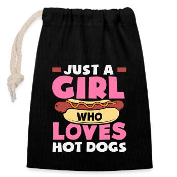 A girl who loves hot dogs - Closable cotton gift bag (14x20cm) - black - Front