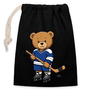 Teddybär Eishockeyspieler - Verschließbarer Geschenkbeutel aus Baumwolle (14x20cm) - Schwarz - Vorne