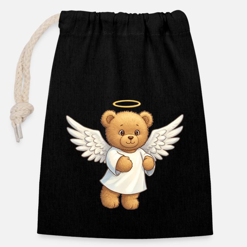 Ours en peluche Ange - Sac cadeau en coton avec cordon (14 x 20 cm) - noir