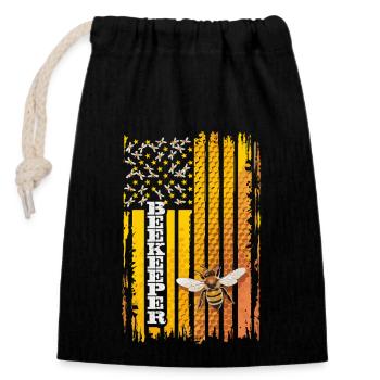 Beekeeper Bees Flag Stripe Honey - Closable cotton gift bag (14x20cm) - black - Front