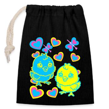 Easter Kids Child Chick Retro 80s 90s - Closable cotton gift bag (14x20cm) - black - Front