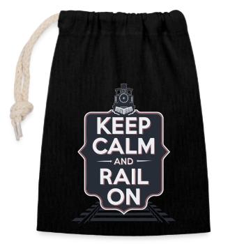 KEEP CALM AND RAIL ON - Closable cotton gift bag (14x20cm) - black - Front