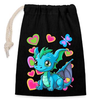 Bébé Dragon Dragon Enfant Enfants - Sac cadeau en coton avec cordon (14 x 20 cm) - noir - Devant