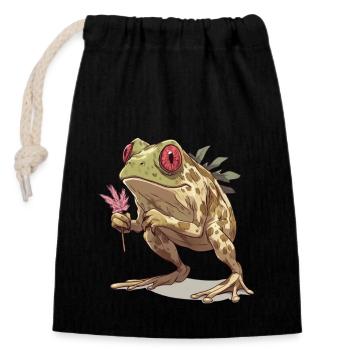 Frosch mit rotem Auge und Cannabisblatt - Verschließbarer Geschenkbeutel aus Baumwolle (14x20cm) - Schwarz - Vorne