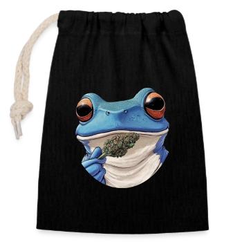 Grenouille bleue avec fleur de mauvaise herbe - Weed Frog Design - Sac cadeau en coton avec cordon (14 x 20 cm) - noir - Devant