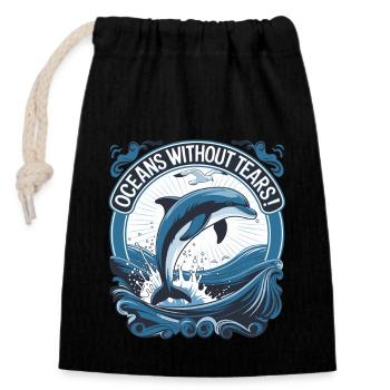 Oceans Without Tears Dolphine - Verschließbarer Geschenkbeutel aus Baumwolle (14x20cm) - Schwarz - Vorne