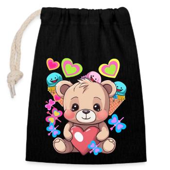 Mignon Teddy Glace Crème Coeur Coeurs Enfant Enfants Bébé - Sac cadeau en coton avec cordon (14 x 20 cm) - noir - Devant