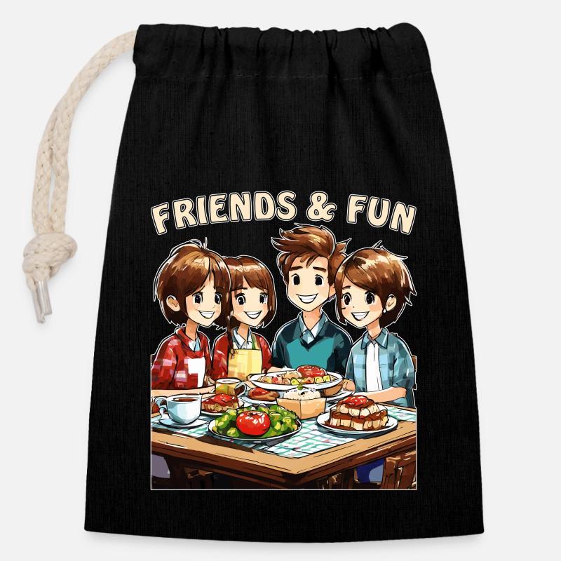 FREUNDE FRIENDS & FUN - Verschließbarer Geschenkbeutel aus Baumwolle (14x20cm) - Schwarz