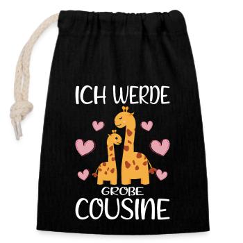 Cousine Ich werde große Cousine Baby Giraffen - Verschließbarer Geschenkbeutel aus Baumwolle (14x20cm) - Schwarz - Vorne