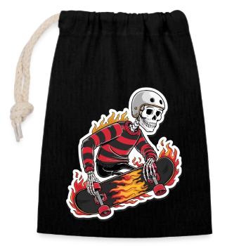 FLAMING SKATEBOARD - Closable cotton gift bag (14x20cm) - black - Front