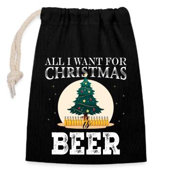 Bière de Noël Artboard 1 - Sac cadeau en coton avec cordon (14 x 20 cm) - noir - Devant