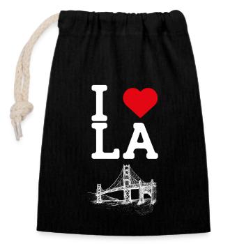 J’aime LA Heart Flag Golden Gate Bridge Cool USA - Sac cadeau en coton avec cordon (14 x 20 cm) - noir - Devant