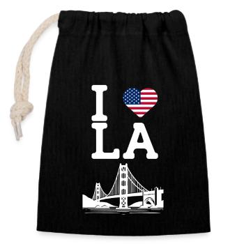 J’aime LA Golden Gate Bridge Los Angeles Drapeau Jeu de mots - Sac cadeau en coton avec cordon (14 x 20 cm) - noir - Devant