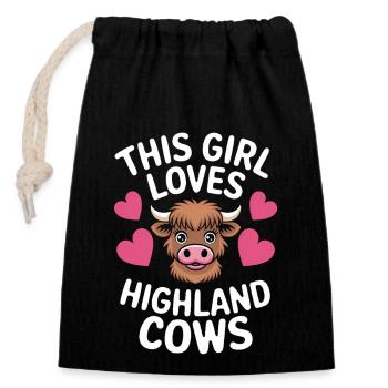Highland Cow Highland Ecossais Highland Cattle Gift - Sac cadeau en coton avec cordon (14 x 20 cm) - noir - Devant