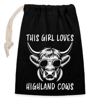 Highland Cow Highland Ecossais Highland Cattle Gift - Sac cadeau en coton avec cordon (14 x 20 cm) - noir - Devant