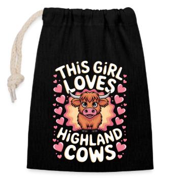Highland Cow Highland Ecossais Highland Cattle Gift - Sac cadeau en coton avec cordon (14 x 20 cm) - noir - Devant