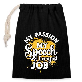 Speech Therapy My Passion My Language Therapist - Closable cotton gift bag (14x20cm) - black - Front