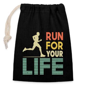 Running Run for Your Life Cadeaux pour marathoniens - Sac cadeau en coton avec cordon (14 x 20 cm) - noir - Devant