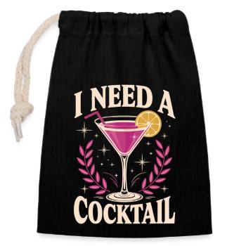 J’ai besoin d’un cocktail - Sac cadeau en coton avec cordon (14 x 20 cm) - noir - Devant