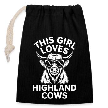 Highland Cow Highland Ecossais Highland Cattle Gift - Sac cadeau en coton avec cordon (14 x 20 cm) - noir - Devant