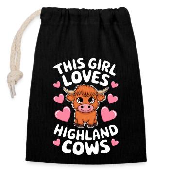 Highland Cow Highland Ecossais Highland Cattle Gift - Sac cadeau en coton avec cordon (14 x 20 cm) - noir - Devant