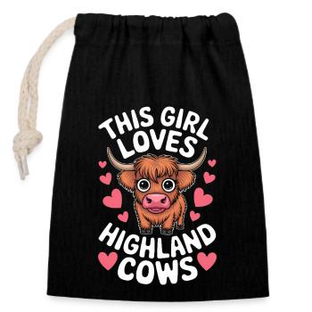 Highland Cow Highland Ecossais Highland Cattle Gift - Sac cadeau en coton avec cordon (14 x 20 cm) - noir - Devant