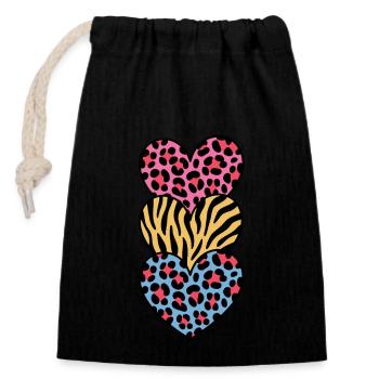 Colorful Animal Pattern Heart Design for Animal Lovers - Closable cotton gift bag (14x20cm) - black - Front