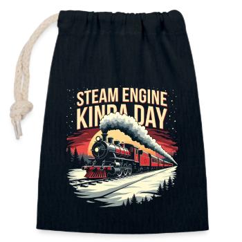 Trajet en train - aventure en locomotive - Sac cadeau en coton avec cordon (14 x 20 cm) - bleu marine - Devant