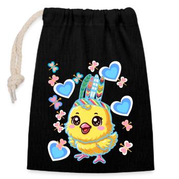 Hippie Hippies Poulet Poulets Poussins Pâques - Sac cadeau en coton avec cordon (14 x 20 cm) - noir - Devant