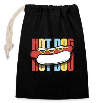 Amateur de hot-dogs design rétro - Sac cadeau en coton avec cordon (14 x 20 cm) - noir - Devant