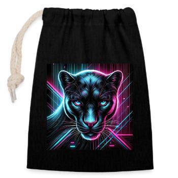 Cyberpunk Panther – Neon Stil - Verschließbarer Geschenkbeutel aus Baumwolle (14x20cm) - Schwarz - Vorne
