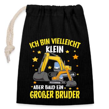 Ich bin bald ein Großer Bruder Bagger - Verschließbarer Geschenkbeutel aus Baumwolle (14x20cm) - Schwarz - Vorne