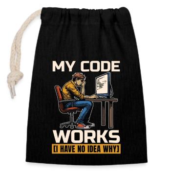 Coder My Code Works I Have No Idea Web Developer - Closable cotton gift bag (14x20cm) - black - Front