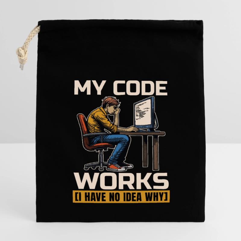 Codeur Mon code fonctionne Je n’ai aucune idée Développeur web Sac cadeau en coton avec cordon (14 x 20 cm)