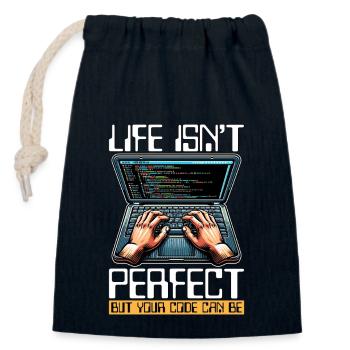 Coder Life Isn't Perfect But Your Code Developer - Verschließbarer Geschenkbeutel aus Baumwolle (14x20cm) - Navy - Vorne