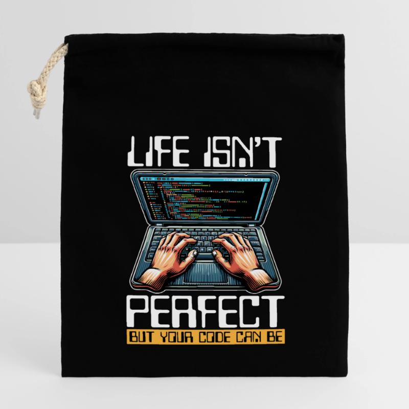 La vie d’un codeur n’est pas parfaite, mais votre développeur de code Sac cadeau en coton avec cordon (14 x 20 cm)