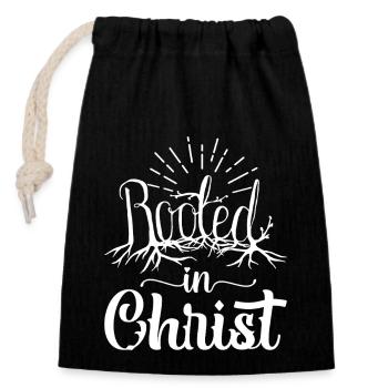 Rooted In Christ - Verschließbarer Geschenkbeutel aus Baumwolle (14x20cm) - Schwarz - Vorne