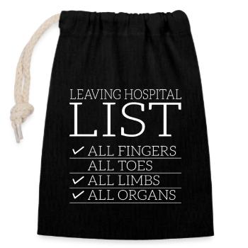 Leaving Hospital Checkliste Humorvoller Spruch - Verschließbarer Geschenkbeutel aus Baumwolle (14x20cm) - Schwarz - Vorne
