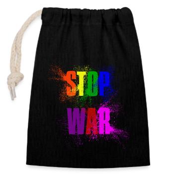STOP WAR – NO WAR - PEACE in rainbow colours - Closable cotton gift bag (14x20cm) - black - Front