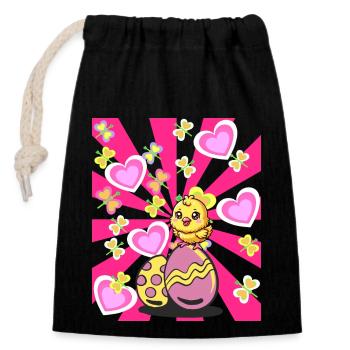 Retro Easter Chick Kids Child Baby Chicken Egg - Closable cotton gift bag (14x20cm) - black - Front