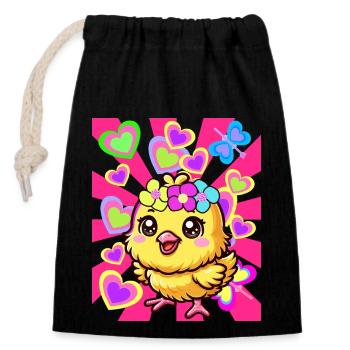 Spring Easter Chick Kids Child Baby - Closable cotton gift bag (14x20cm) - black - Front