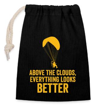 Au-dessus des nuages Passionné de paramoteur - Sac cadeau en coton avec cordon (14 x 20 cm) - noir - Devant