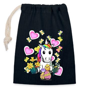 Licorne oeuf de Pâques poussin Licornes enfants - Sac cadeau en coton avec cordon (14 x 20 cm) - bleu marine - Devant