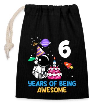 Astronaute Anniversaire 6 ans Fantastique - Sac cadeau en coton avec cordon (14 x 20 cm) - noir - Devant