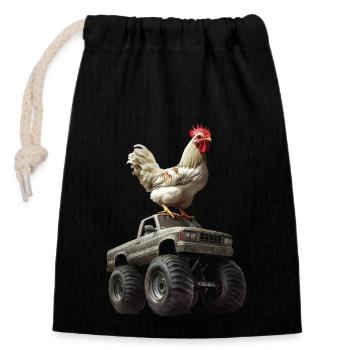 Huhn - Verschließbarer Geschenkbeutel aus Baumwolle (14x20cm) - Schwarz - Vorne