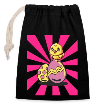 Rétro Pâques Poussins Oeufs de Pâques Poule Poule Enfants - Sac cadeau en coton avec cordon (14 x 20 cm) - noir - Devant