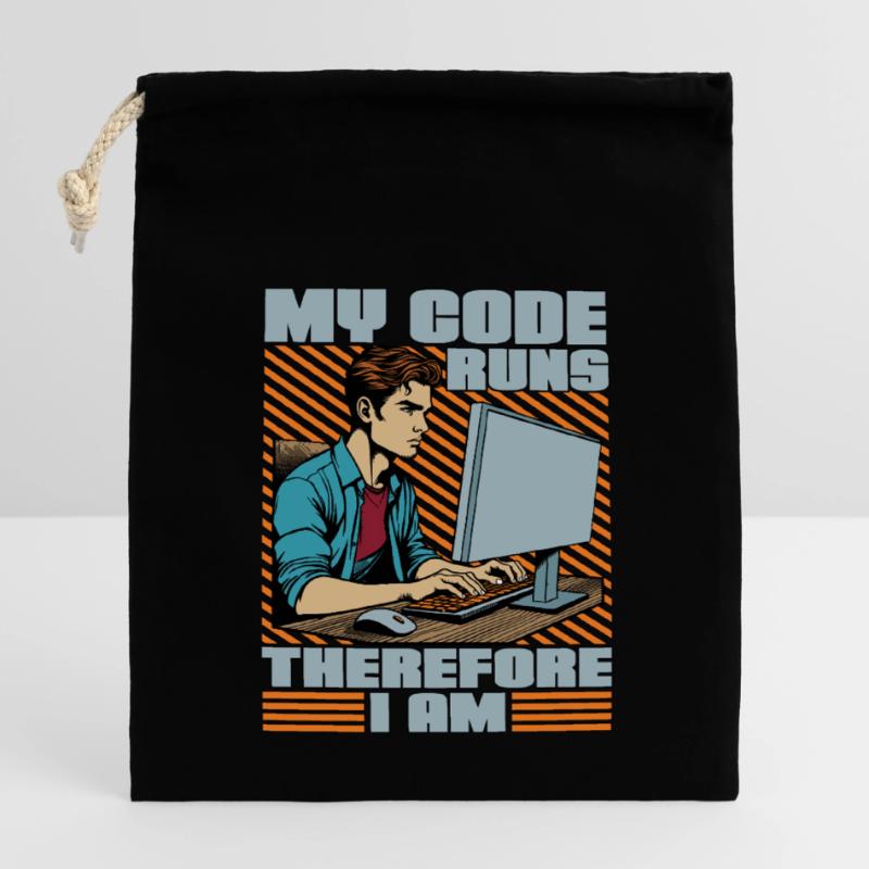 Coder My Code Runs Therefore I Am Web Developer Verschließbarer Geschenkbeutel aus Baumwolle (14x20cm)