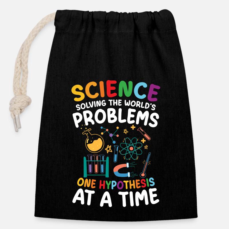 Les sciences naturelles aident à résoudre les problèmes mondiaux - Sac cadeau en coton avec cordon (14 x 20 cm) - noir