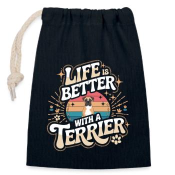 My heart beats for terriers - Closable cotton gift bag (14x20cm) - navy - Front