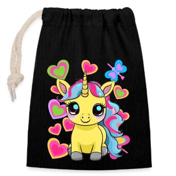 Licorne Licornes Enfants Enfant Rétro Cheval Années 80 - Sac cadeau en coton avec cordon (14 x 20 cm) - noir - Devant